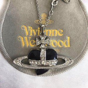 Vivienne Westwood Necklace Black Heart Saturn Pendant Part 4cm×5.2cm